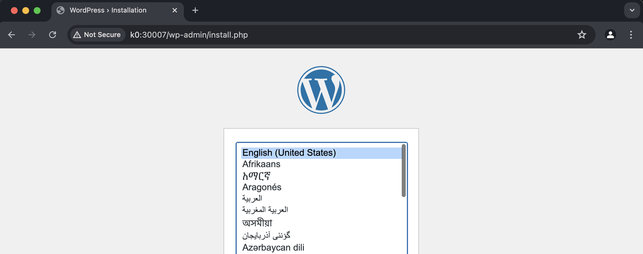WordPress installer in Kubernetes