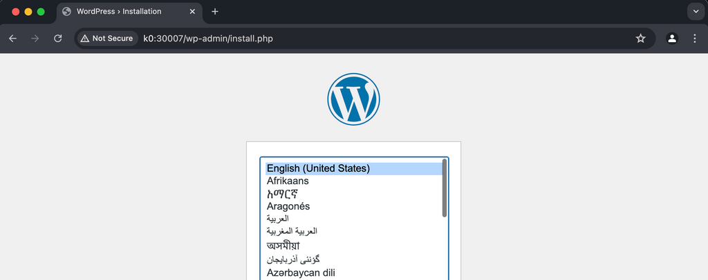 WordPress installer in Kubernetes